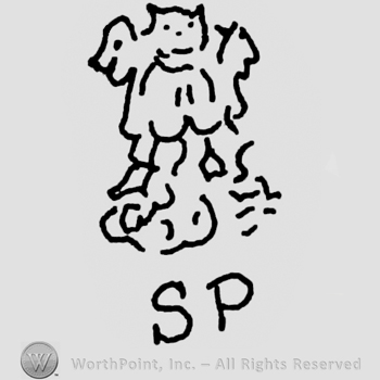 Lion shape above letters S and P.