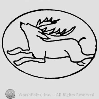 A running deer inside of an oval.