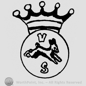 A circle with a running rabbit inside;letters V and S written in the circle;crown on top.