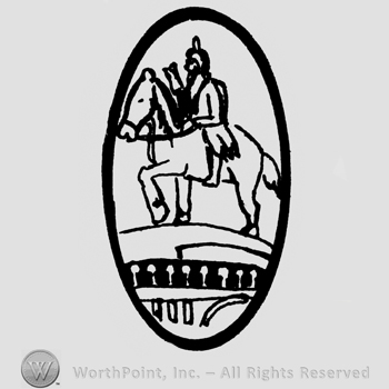 Oval enclosing a horse with a rider.