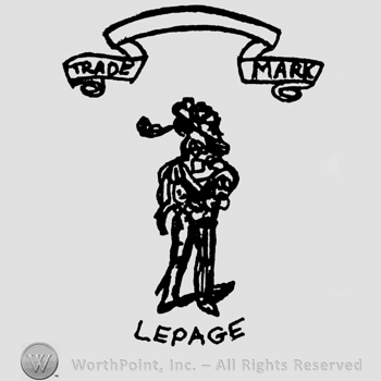 Man with a special suit; a ribbon above and LEPAGE written bellow.