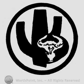 Circle enclosing a cactus and a bull head over.