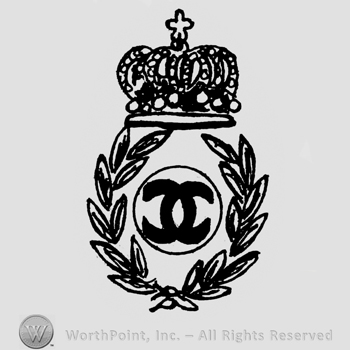 Crowned circle enclosing monogram with letter C and two crossed branches around.