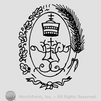 Oval with a crowned monogram and ear of wheat round.