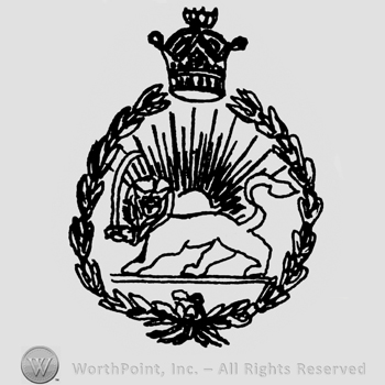 Laurel circle enclosing a lion with spade; crown above.