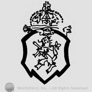 Crowned shield with a lion on.