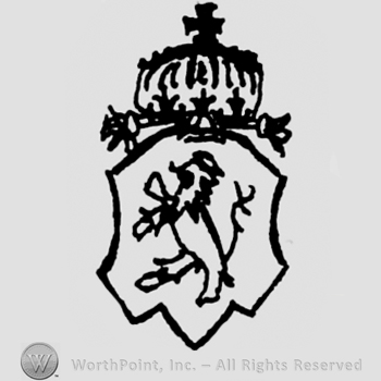 Crowned shield with a lion on.
