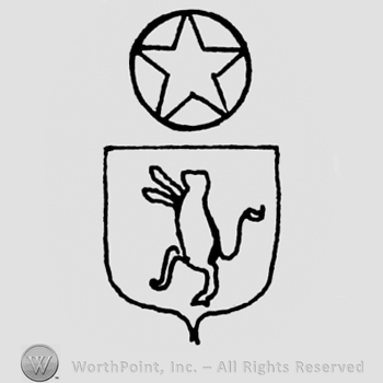 Shield with lion and a circle with star above.