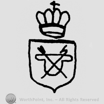 Crowned shield with two crossed arrows.