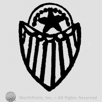 Lined shield with a star above.