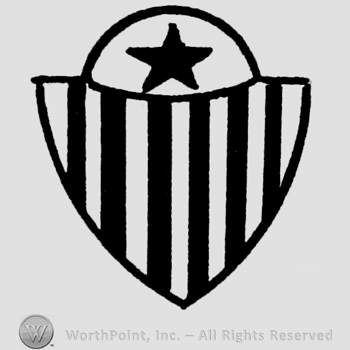 Lined shield with a star above.