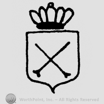 Crowned shield with two crossed spades.