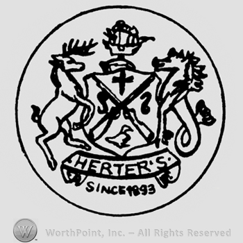 Circle enclosing a crowned shield and two horses one side and another.