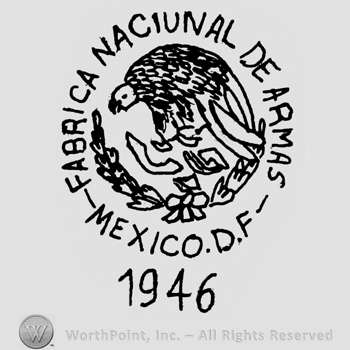 Eagle and laurel; FABRICA NACIUNAL DE ARMAS MEXICO D.F. written round.