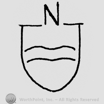 Shield with two lines and letter N above.