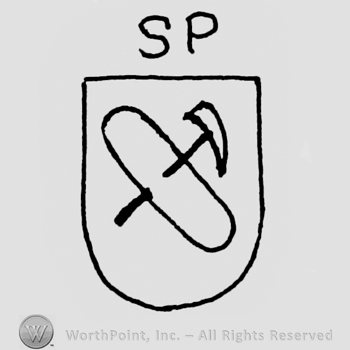 Shield with letters S and P above.