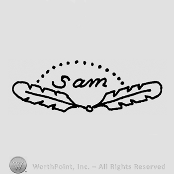 Sam written above two feathers joined at ends.