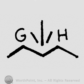 Initials GH with turkey track between them over zig-zag line of sunrise.