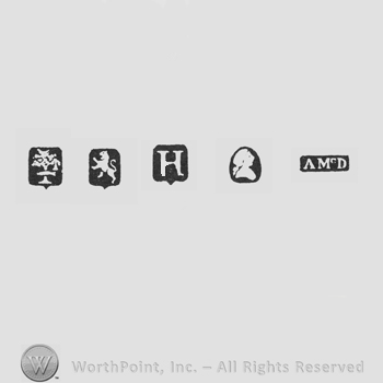 Three Fish & Bell; Lion Passant; date-letter H; Man's Profile and maker's mark AMcD