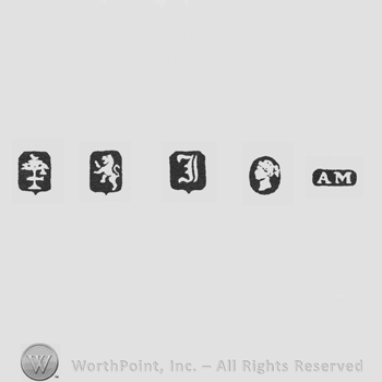 Three Fish & Bell; Lion Passant; date-letter I; Man's Profile and maker's mark AM