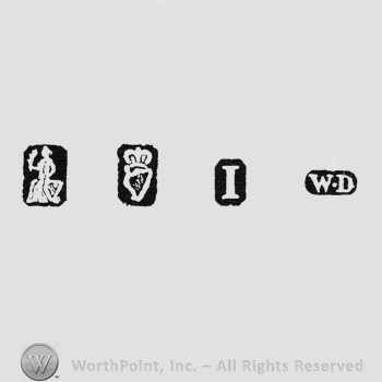 Woman Sitting; Harp Crowned; date-letter I and maker's mark WD