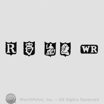 Date letter R; Harp Crowned; Woman Sitting; Man's Profile and maker's mark WR