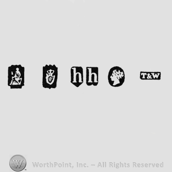 Woman Sitting; Harp Crowned; date-letter h h; Woman's Profile and maker's mark T&W