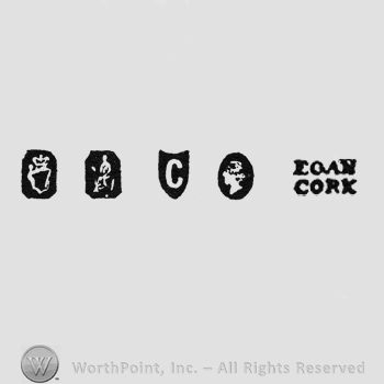 Harp Crowned; Woman Sitting; date-letter C; Woman's Profile and maker's mark EGAN written above CORK