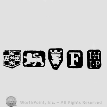 Cross with five Lion Passant inside; Lion Passant; Leopard's Head Crowned; date-letter F and maker's mark IH above IP