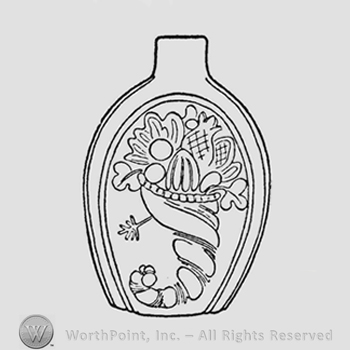 Designs on oval panels. Large cornucopia coiled to left and filled with produce