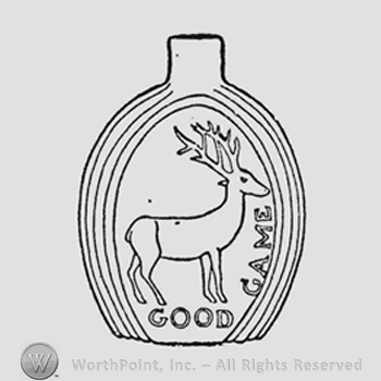 Designs on oval panels. Stag with large antlers facing right. Beneath "Good" and "Game" at right of stag