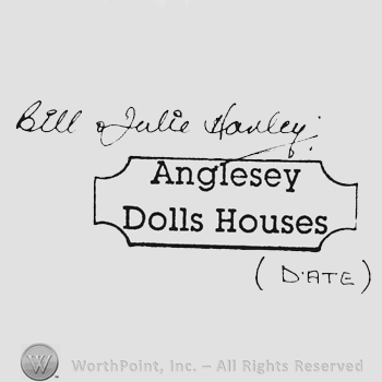 Handwriting Bill & Julie Harley above label Anglesey Dolls Houses Date under