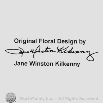 Handwriting signature Jane Winston Kilkenny and writing Original Floral design by above and Jane Winston kilkenny beneath