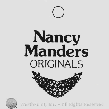 Bold writing Nancy Manders up Originals under embroidery beneath