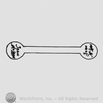 Dumbbell shape writing Joan McLean on both ends