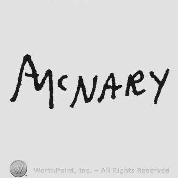Monogram of letters AMC and capital writing Nary