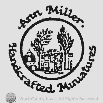 Writing in circle shape Ann Miller Handcrafted Miniatures around circle with house and trees inside