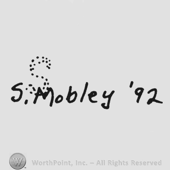 Handwriting S Mobley '92 dotted initial S above