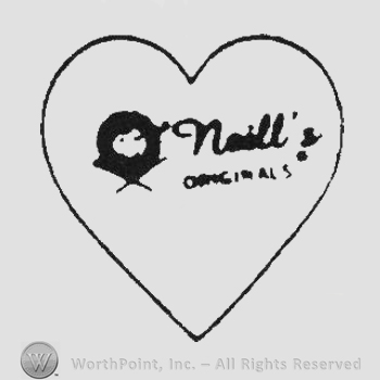 Woman toy figurine and writing O'Neill's Originals all inside heart