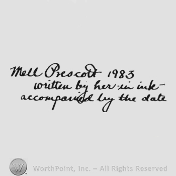 Bold handwriting from top to bottom Mell Prescott 1983 written in her ink accompanied by the date