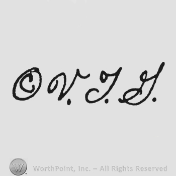 Handwriting copyright and initials VTG dots between