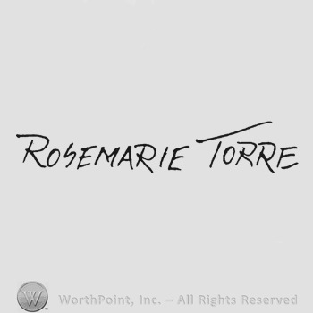 Capital handwriting Rosemarie Torre above Rosemarie Torre handpainted original under