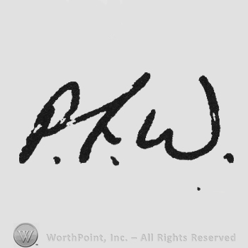 Handwriting initials PTW dots between
