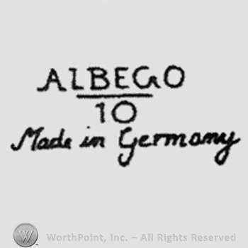 Writings on 3 rows: Albego above and underlined, number 10, handwritten Made in Germany