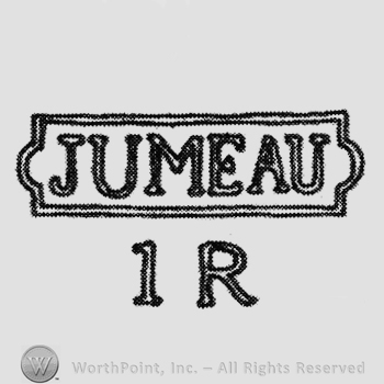 Jumeau written inside a rectangle. 1 R written below
