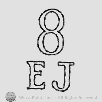 Digit 8 above, initials E J below