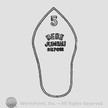 Writings on a shoe sole profile: 5 Bebe curved, Jumeau Depose