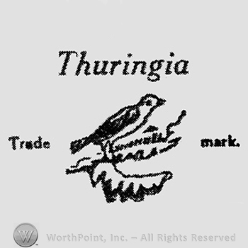 Bird on a branch between words Trade, Mark. Thuringia written above