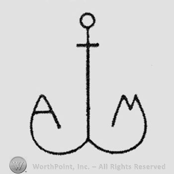 Stylized anchor, initials on one side and another A M, like an extension of the anchor