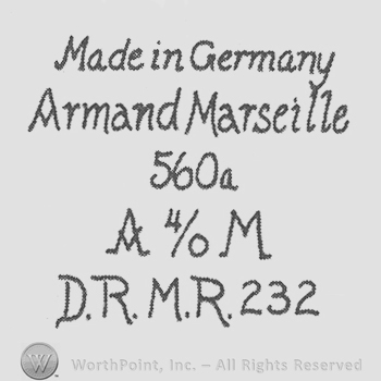 Writings on 5 rows: Made in Germany, Armand Marseille, 560a, A 4/0 M, D.R.M.R. 232